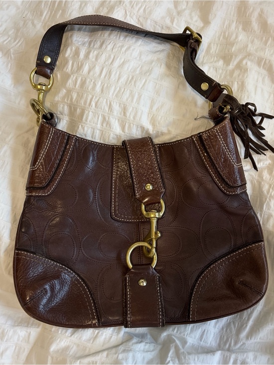 Coach Handbags - Coach Dark Brown Leather Shoulder Bag with Brass Hardware